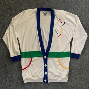 Vintage 1980s Barbara Gerwit Primary Colors Golf Novelty Cardigan - Large
